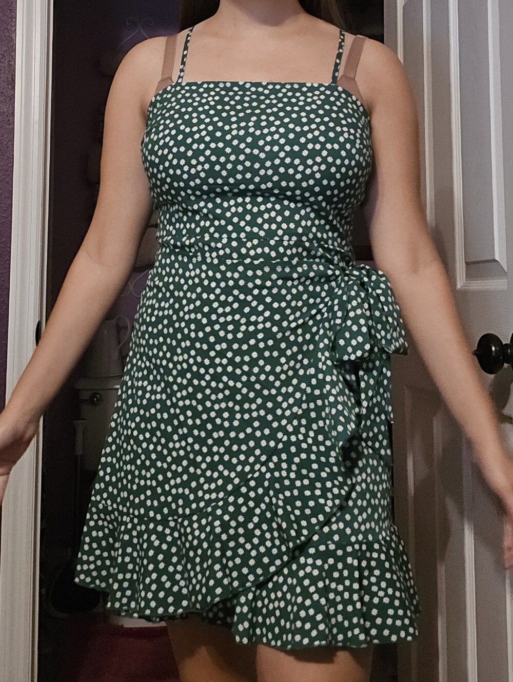 NWT Zaful Size 6 Green Ditzy Floral Tie-Side Ruffle Mini Dress - Picture 9 of 9